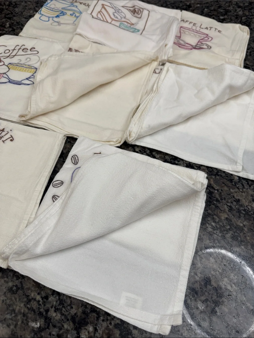 Embroidered cotton flour sack Coffee Kitchen Towels - White (Set) cheesecloth NE